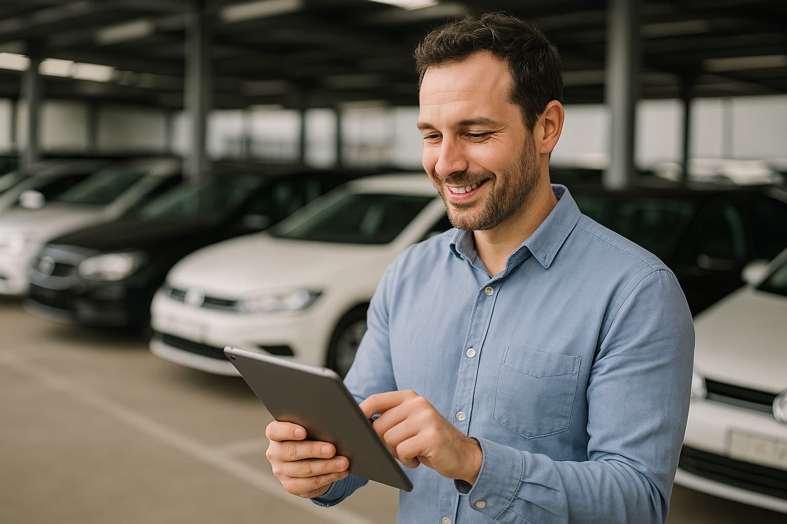 Fleet manager reviewing telematics data on tablet